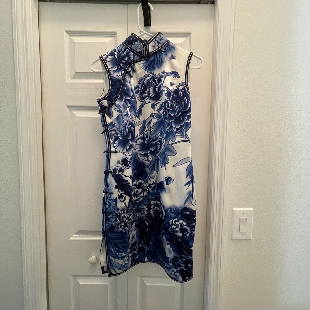Qipao Cheongsam Blue Floral Women's Dress